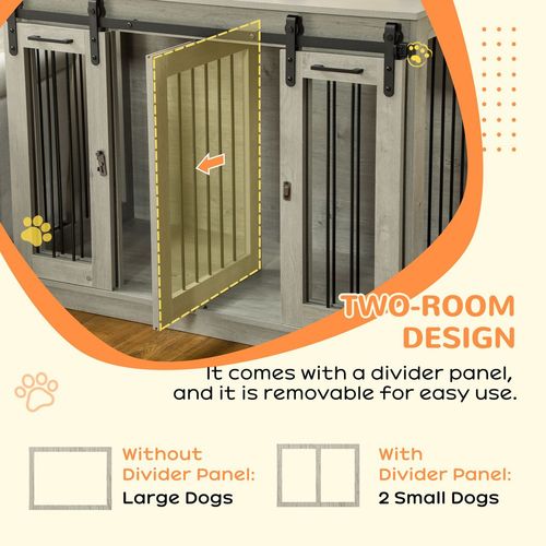 PawHut Dog Crate Furniture for Large Dogs, Double Dog Cage for Small Dogs, Grey