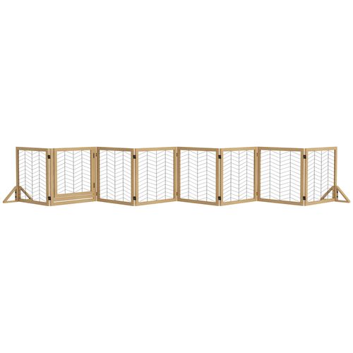 PawHut 8 Panels Freestanding Dog Barrier for S and M Dogs - Natural Wood