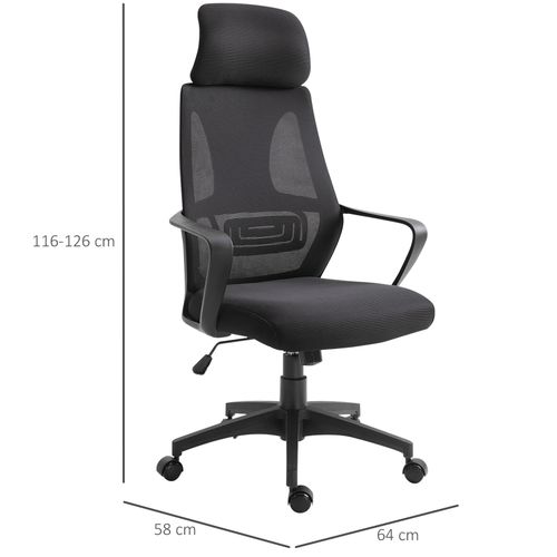 Mesh Back Office Chair w/ Adjustable Height Padded Headrest Black Vinsetto