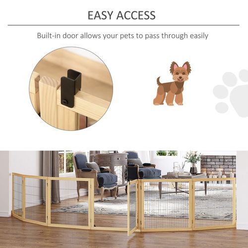 PawHut Freestanding Pet Dog Gate, Six-Panel Foldable Wooden Playpen, 432cm