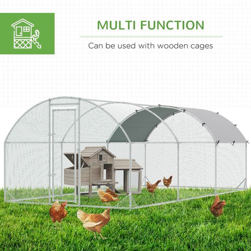 PawHut Walk-In Chicken Run Galvanised Chicken Coop with Cover 2.8 x 1.9 x 2m