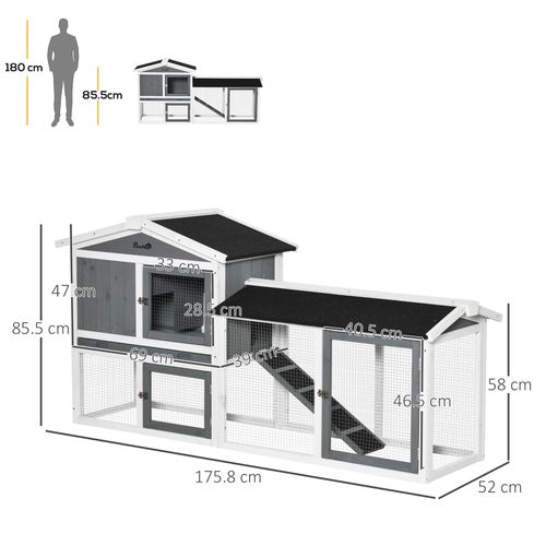 Two-Tier Wooden Rabbit Hutch Small Animal House w/ Run Box, Slide-Out Tray, Ramp