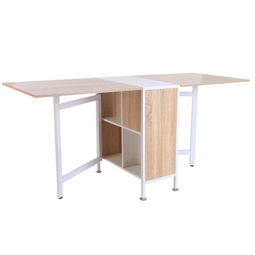 HOMCOM Folding Table Computer Desk with Storage Shelves Oak, White Home Office