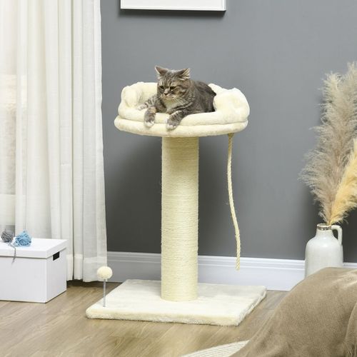 Cat Tree for Indoor Cats w/ Sisal Scratching Post, Spacious Kitten Bed - Cream