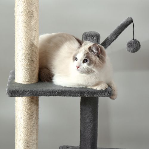 238-270cm Floor to Ceiling Cat Tree Tower w/ Scratching Post Hammock House Grey