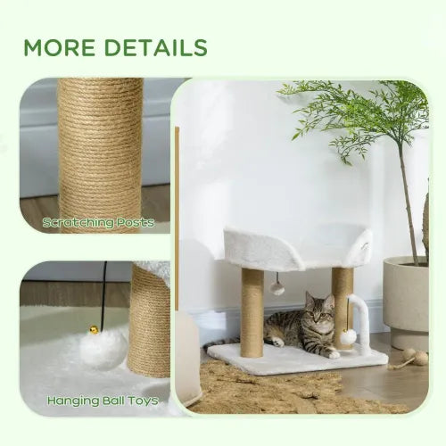 42cm Indoor Cat Tree Kitty Play Tower w/ Toy Balls, Jute Scratching Post