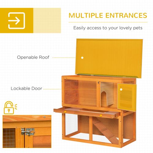 2-tier Rabbit Hutch Small Animal Wooden Bunnies House Outdoor Backyard 2 Sizes