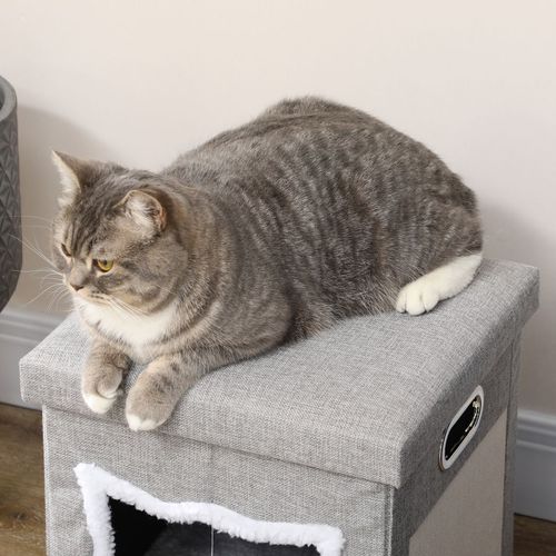 PawHut 2 in 1 Cat Bed Ottoman w/ Removable Cushion, Handles, Scratching Pad