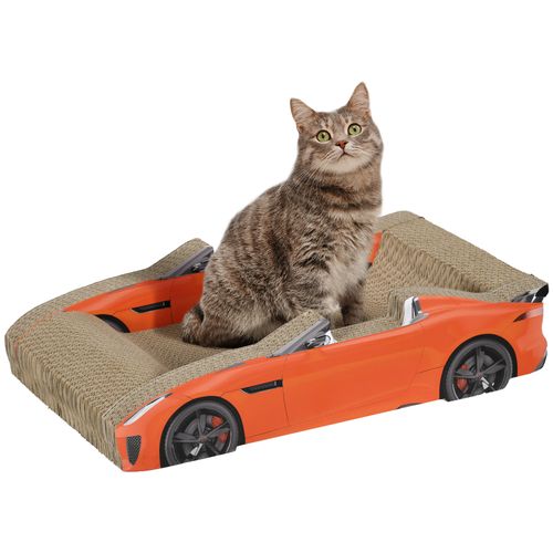 PawHut 2 in 1 Cat Scratching Board with Catnip, Car-shaped Cat Scratch Bed