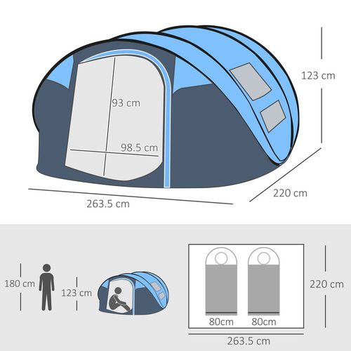 Camping Tent Dome Pop-up Tent with Windows for 4-5 Person Sky Blue