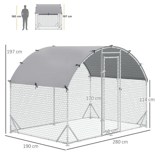 Chicken Run One Room Galvanised Chicken Coop Hen House w/ Cover 2.8 x 1.9 x 2m