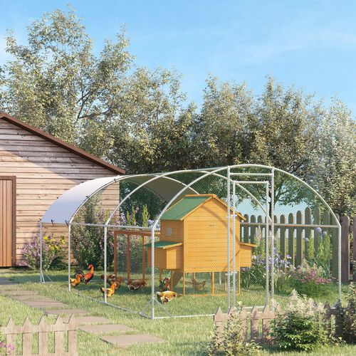 PawHut Walk-In Chicken Run Galvanised Chicken Coop with Cover 2.8 x 1.9 x 2m