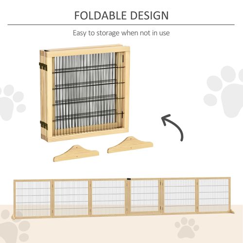 PawHut Freestanding Pet Dog Gate, Six-Panel Foldable Wooden Playpen, 432cm