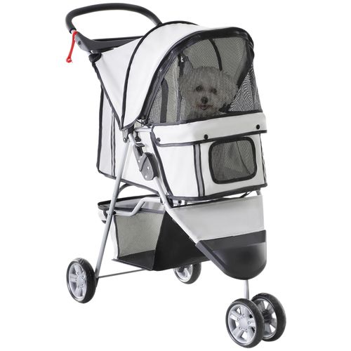 Pet Stroller Pushchair Carrier for Cat Puppy with 3 Wheels Grey Pawhut