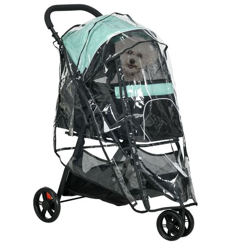 PawHut Dog Stroller for XS Dogs, S Dogs, Cats with Rain Cover - Green