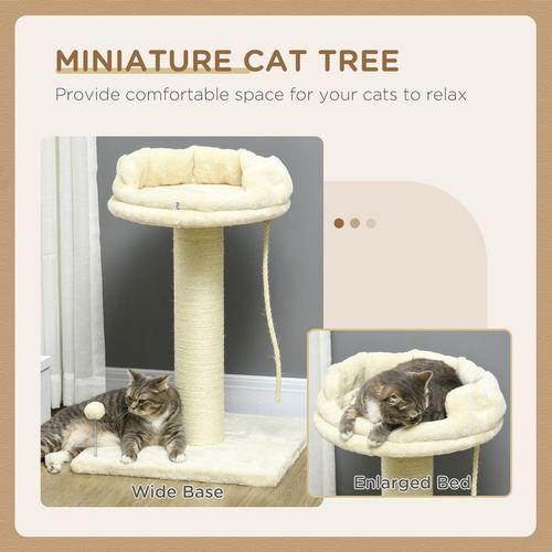 Cat Tree for Indoor Cats w/ Sisal Scratching Post, Spacious Kitten Bed - Cream