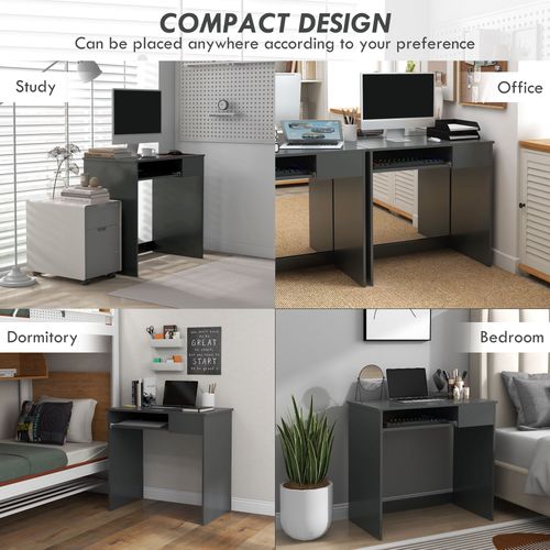 HOMCOM Compact Computer Table w/ Keyboard Tray Drawer Study Office Work, Grey