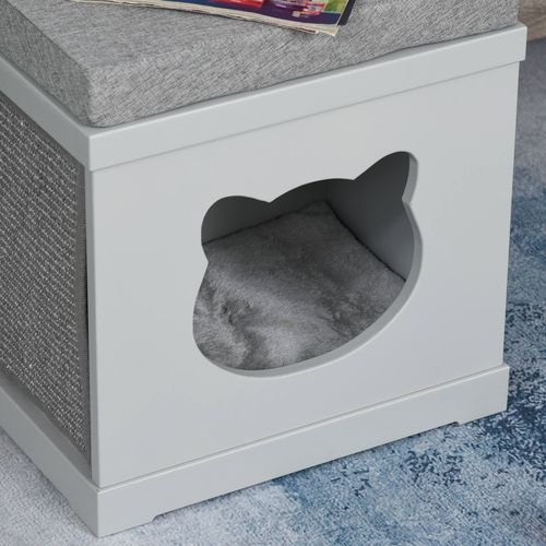 Cat House Bed Kitten Cave Cube Indoor w/ Soft Cushion Sisal Scratching Pad, Grey