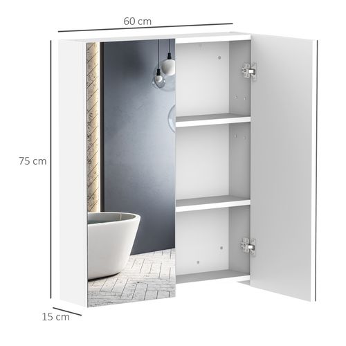 HOMCOM 60x75cm Mirror Cabinet Wall Mount Storage Organizer Door Adjustable