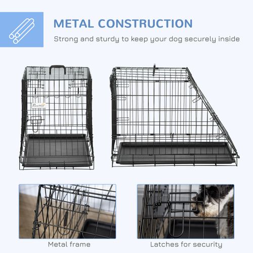 Metal Collapsible Car Dog Cage Transport Carrier Removable Tray 77 x 47 x 55cm