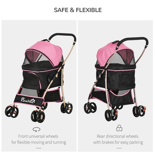 PawHut 3 In 1 Pet Stroller, Detachable Dog Cat Travel Carriage - Pink