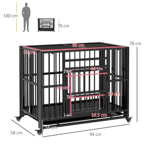 PawHut 37" Foldable Heavy Duty Dog Crate with Locks, Removable Tray, Wheels