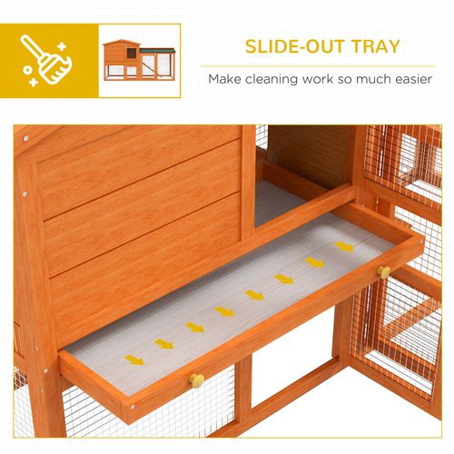 PawHut Wooden Rabbit Hutch with Run, Ramp, Slide-out Tray, Orange