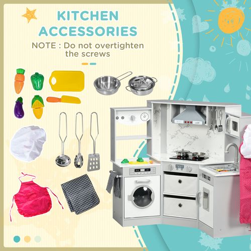 AIYAPLAY Toy Kitchen Playset with Running Water, Apron and Chef Hat - Grey