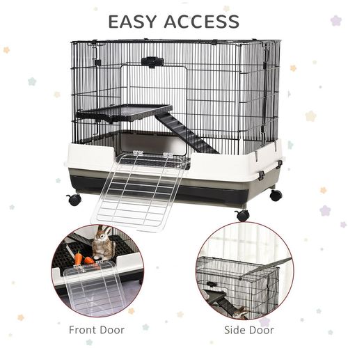 Small Pet Animal Cage w/ Metal Wire Top Platform Removable Tray 4 Wheels