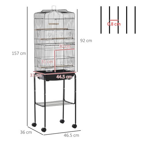 Bird Cage Metal Budgie Cages W/ Rolling Stand Slide-out Tray Storage Shelf Black