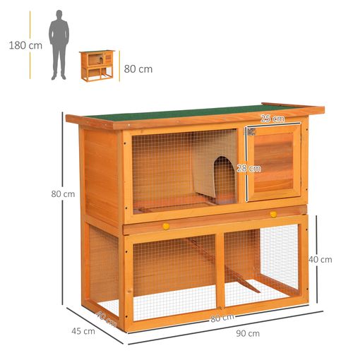 2-tier Rabbit Hutch Small Animal Wooden Bunnies House Outdoor Backyard 2 Sizes