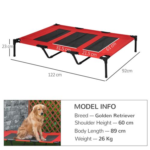 Cooling Elevated Dog Bed Portable Raised Pet Cot for Indoor & Outdoor, Red