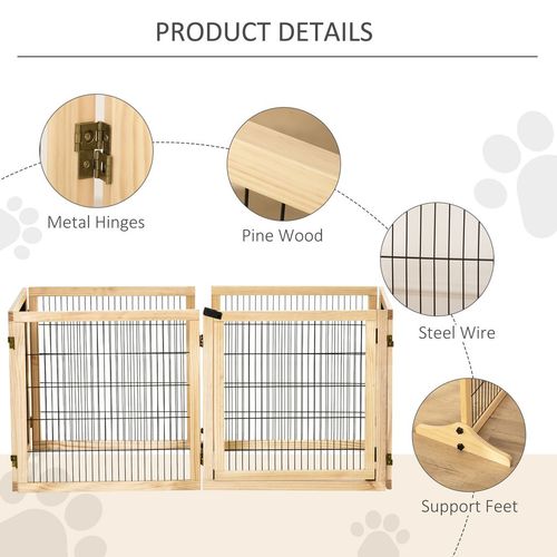 PawHut Freestanding Pet Dog Gate, Six-Panel Foldable Wooden Playpen, 432cm