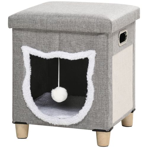 PawHut 2 in 1 Cat Bed Ottoman w/ Removable Cushion, Handles, Scratching Pad