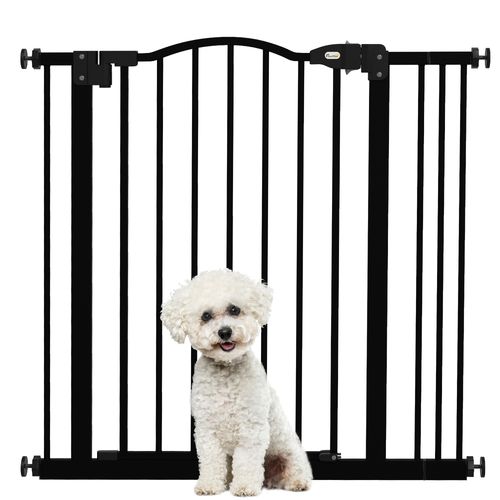 PawHut 74-87cm Adjustable Metal Pet Gate Safety Barrier w/ Auto-Close Black