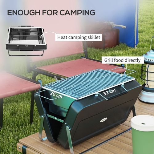 Outsunny Portable BBQ Grill with Suitcase Design for Camping Picnic Party, Black