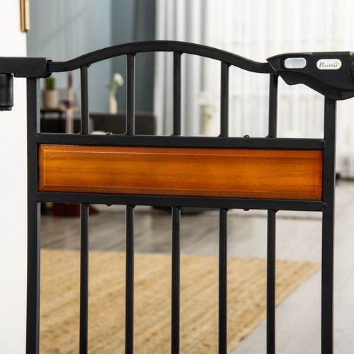 Dog Gate Pet Safety Gate Cat Door Auto Close Pine Decor 74-80 cm Wide Pawhut