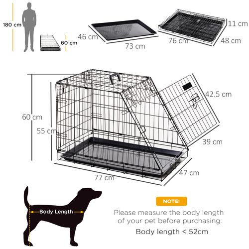 Metal Collapsible Car Dog Cage Transport Carrier Removable Tray 77 x 47 x 55cm