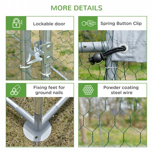 PawHut Walk-In Chicken Run Galvanised Chicken Coop with Cover 2.8 x 1.9 x 2m