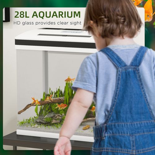 PawHut Aquarium 28L Glass Fish Tank w/ Filter, LED Lighting, Water Pump