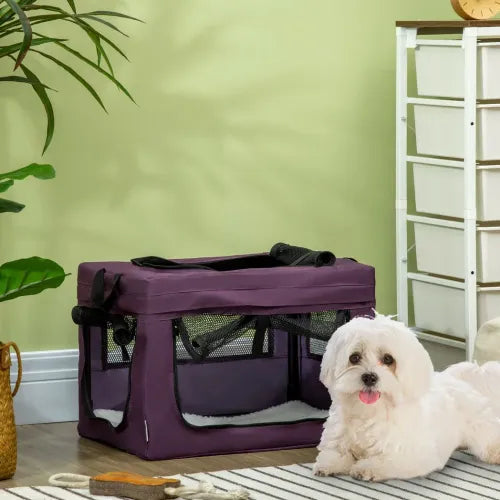 48.5cm Foldable Pet Carrier, Cat Bag w/ Cushion, for Miniature Dogs - Purple