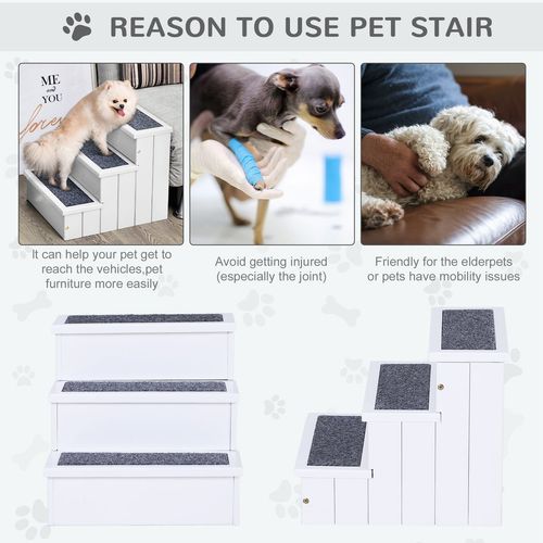 3 Step Wooden Dog Steps Pet Stairs Cat Ladder for Bed with Storage Pawhut