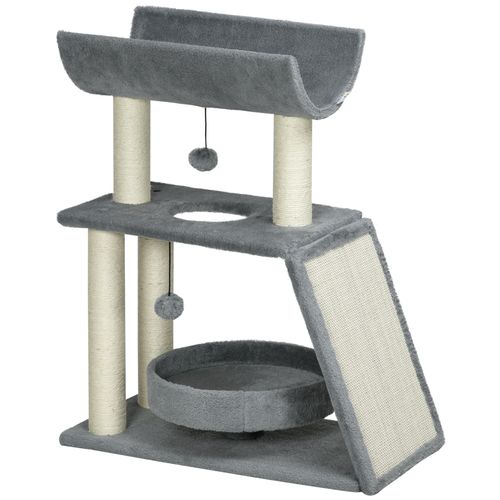 Cat Tree Tower for Indoor Cats w/ Scratching Posts, Pad, Light Grey, Toy Ball