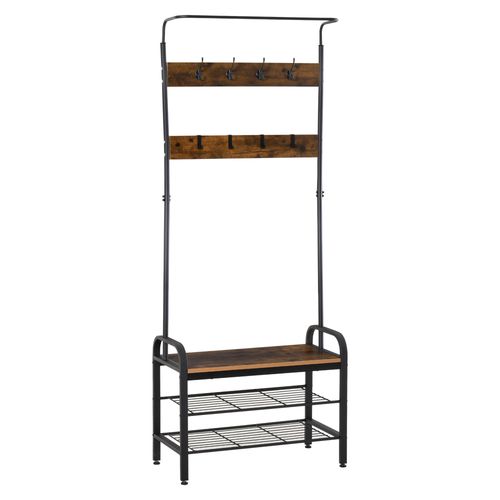 Industrial Coat Rack Stand with 8 Hooks Hangers Storage Cabinet Brown