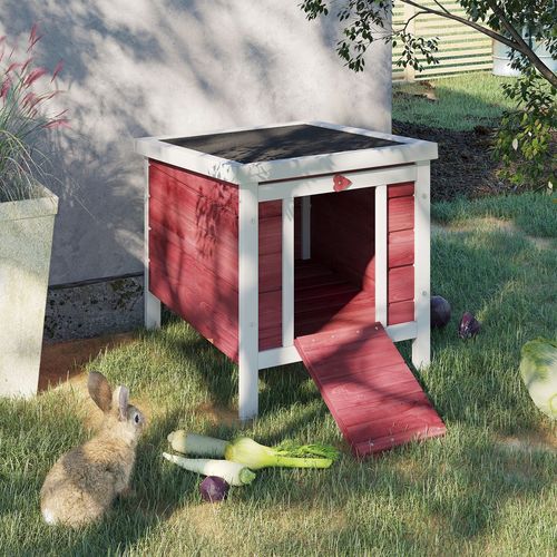 PawHut Wooden Rabbit Hutch Bunny Cage Guinea Pig House Pet Habitat Ferret Red