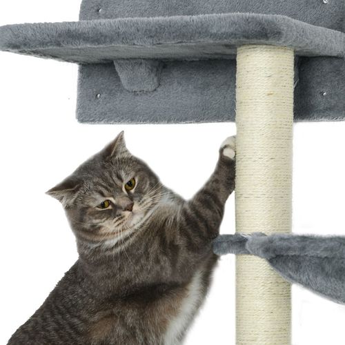 Cat Shelf with Scratching Post, Wall-Mounted Cat Tree for Indoor Cat - Grey