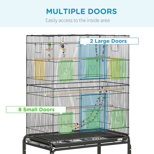 Bird Cage, with Stand, Wheels, Toys, for Budgies, Finches, Parakeets