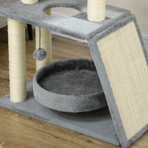 Cat Tree Tower for Indoor Cats w/ Scratching Posts, Pad, Light Grey, Toy Ball