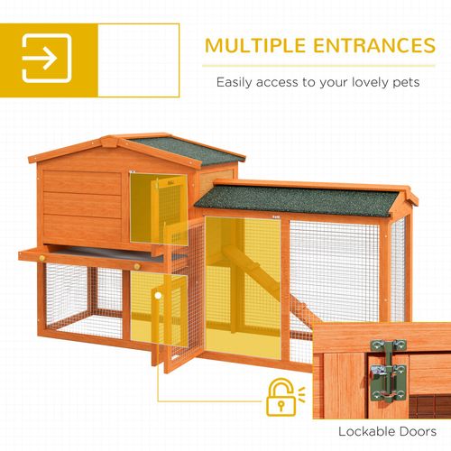 PawHut Wooden Rabbit Hutch with Run, Ramp, Slide-out Tray, Orange