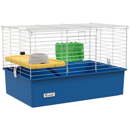 PawHut Small Animal Cage, Rabbit Guinea Pig Hutch, Pet Playhouse, Blue